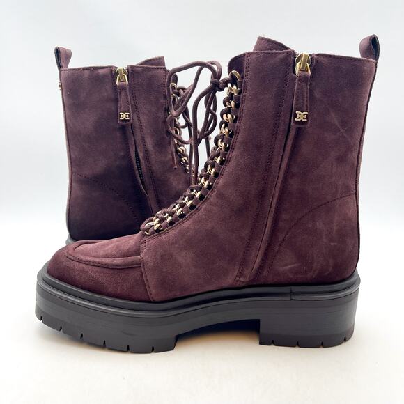 Sam Edelman Women Lovrin Platform Combat Boot US 8 M EU 38.5 Burgundy Suede NWOB - Picture 8 of 12